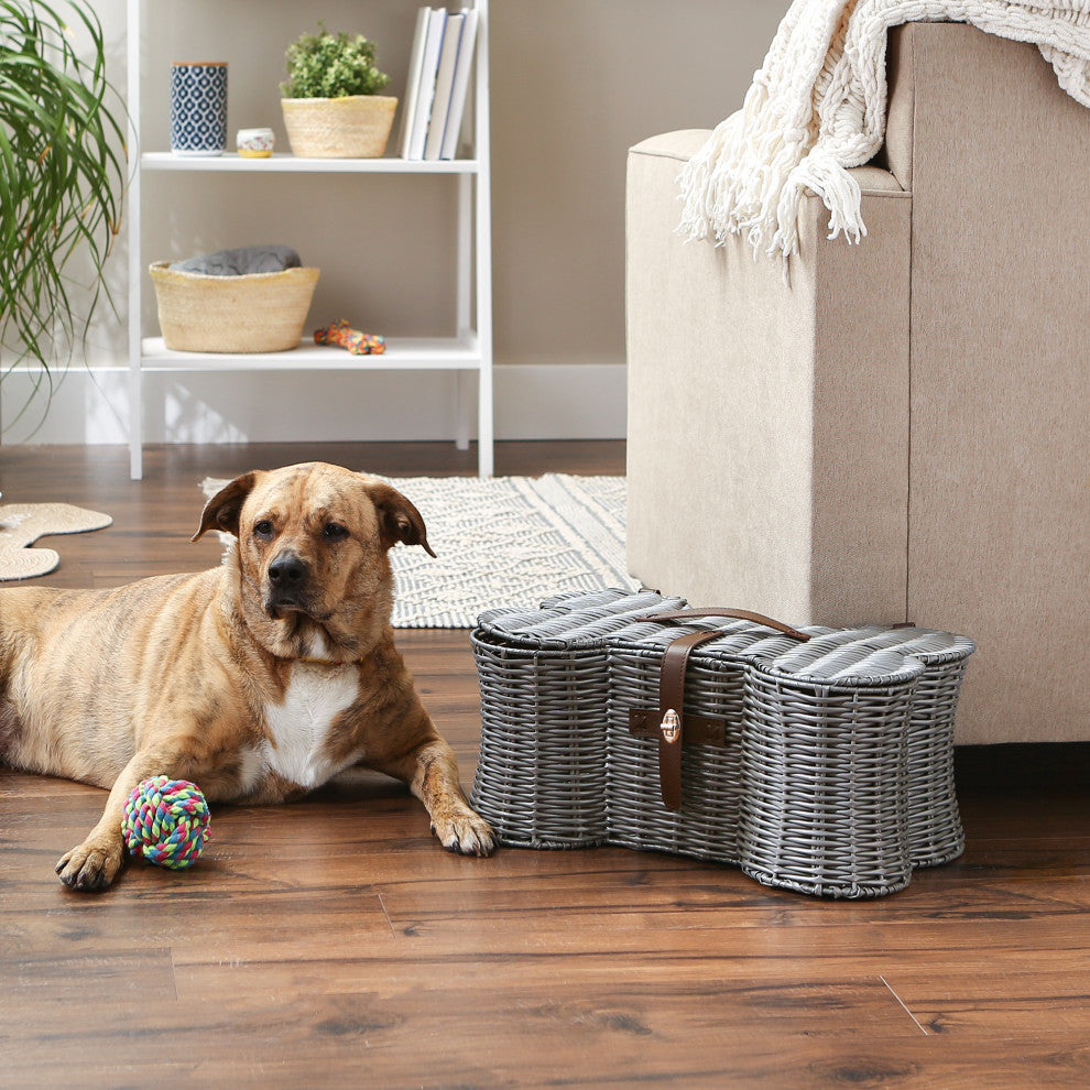 Gray Bone Shape Toy Basket Small 17.5x11x7.5
