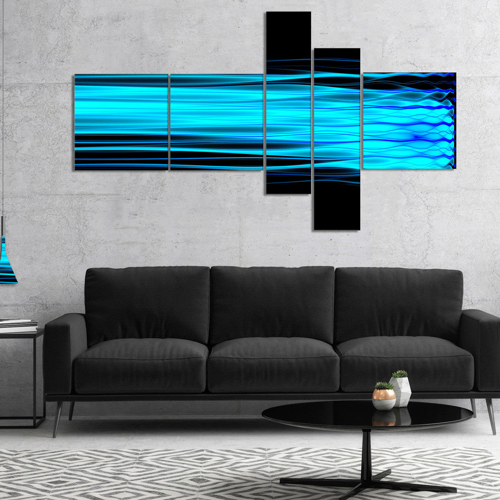 Bright Blue Fractal Waves, Abstract Art on Canvas, 60"x32", 5 panels
