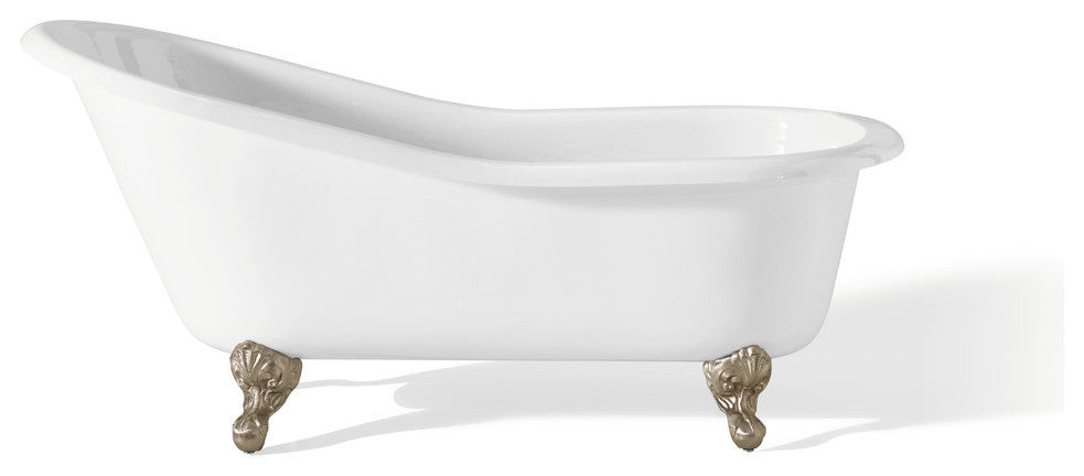 Cheviot Products Slipper Cast Iron Bathtub With Rolled Rim, Brushed Nickel