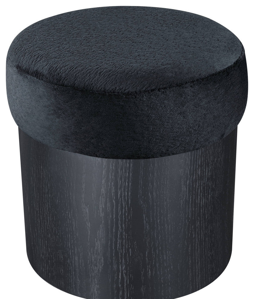 Nimes Upholstered Ottoman, Black, Velour Fur, Black Finish