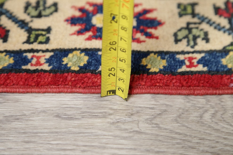 Wool Kazak Oriental Hand Made Pakistani Traditional Runner Rug, Red, 9'10"X2'9"