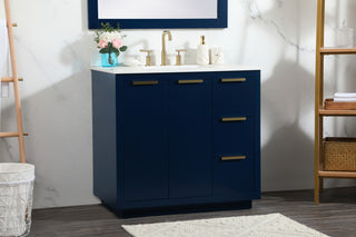 36" Single Bathroom Vanity, Blue, With Backsplash