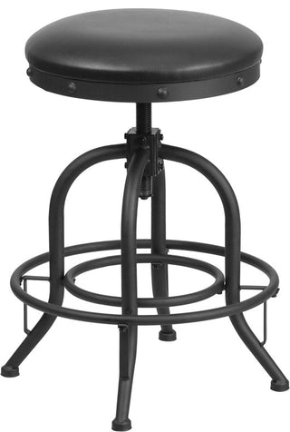 Stool With Swivel Lift Black Leather Seat, Counter Height