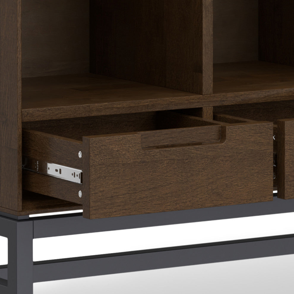 Banting Solid Hardwood 9 Cube Bookcase With Drawers, Walnut Brown