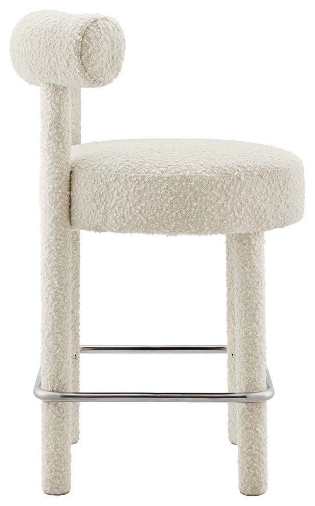 Toulouse Boucle Fabric Counter Stool - Set of 2 - Ivory Silver