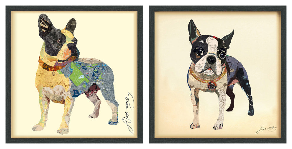 "Terriers" Dimensional Handmade Collage Wall Art Framed Under Glass