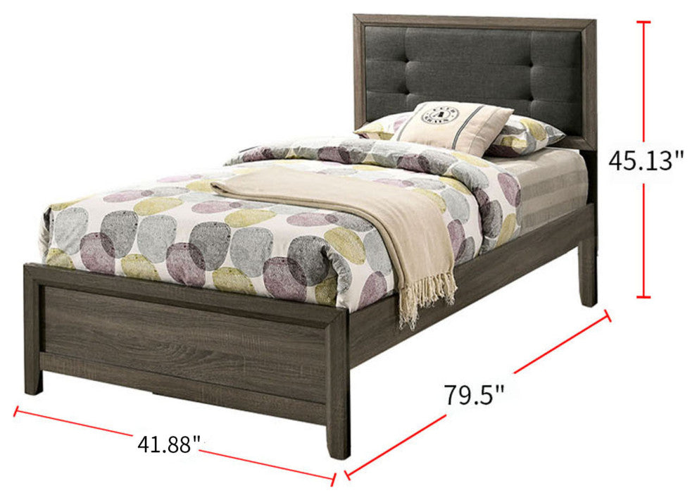 Twin Size Bed with Button Tufted Headboard, Gray and Charcoal