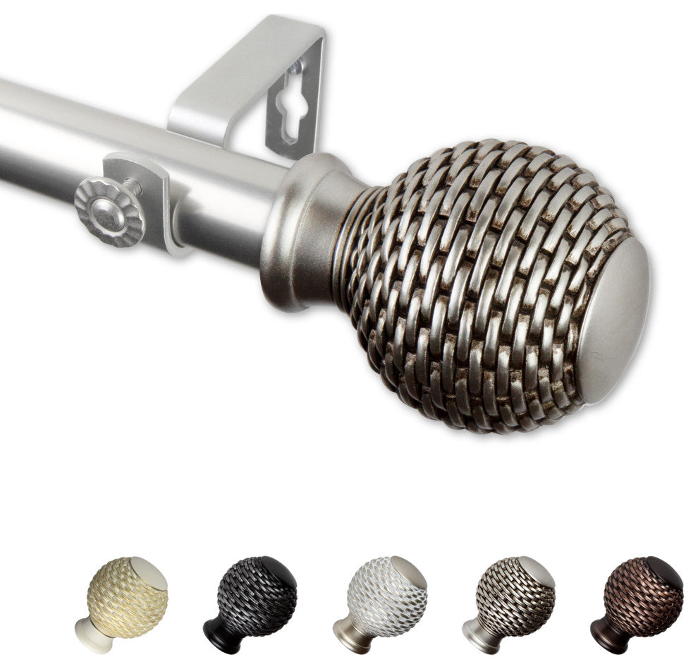 Wicker 1" Curtain Rod, Satin Nickel, 66-120"