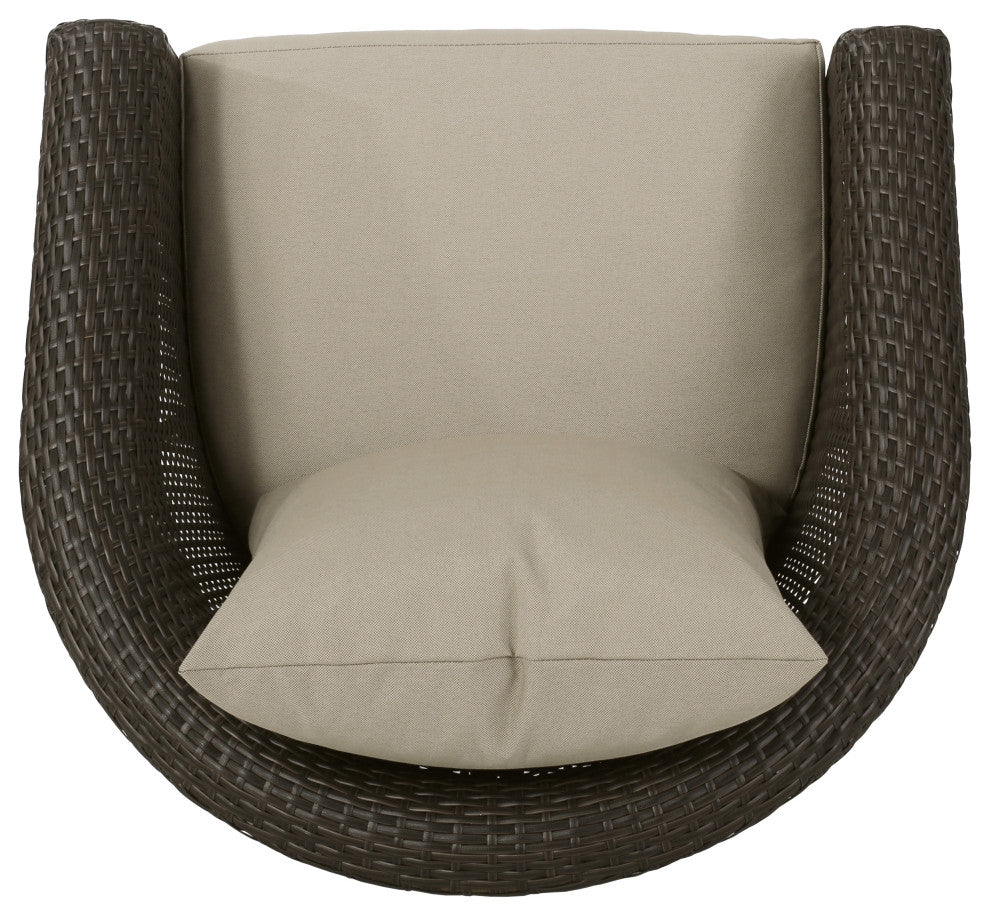 GDF Studio Dillard Outdoor Mix Brown Wicker Swivel Club Chair, Mix Khaki, Single