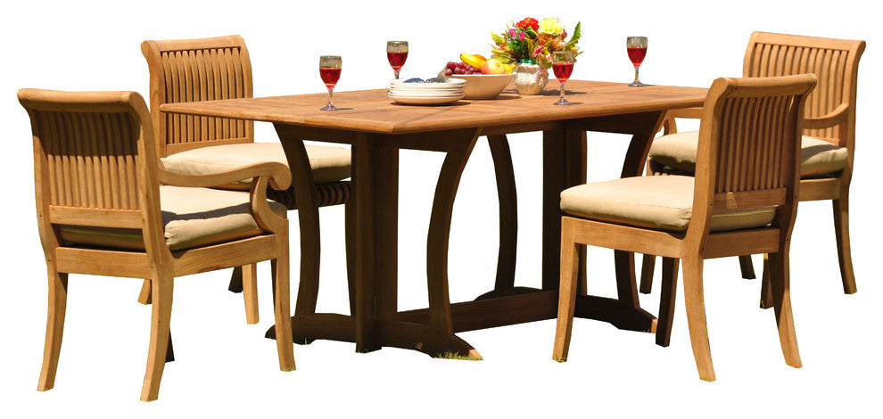 5-Piece Teak Set, 69" Warwick Table, 4 Giva Chairs, Sunbrella Cushion, Walnut