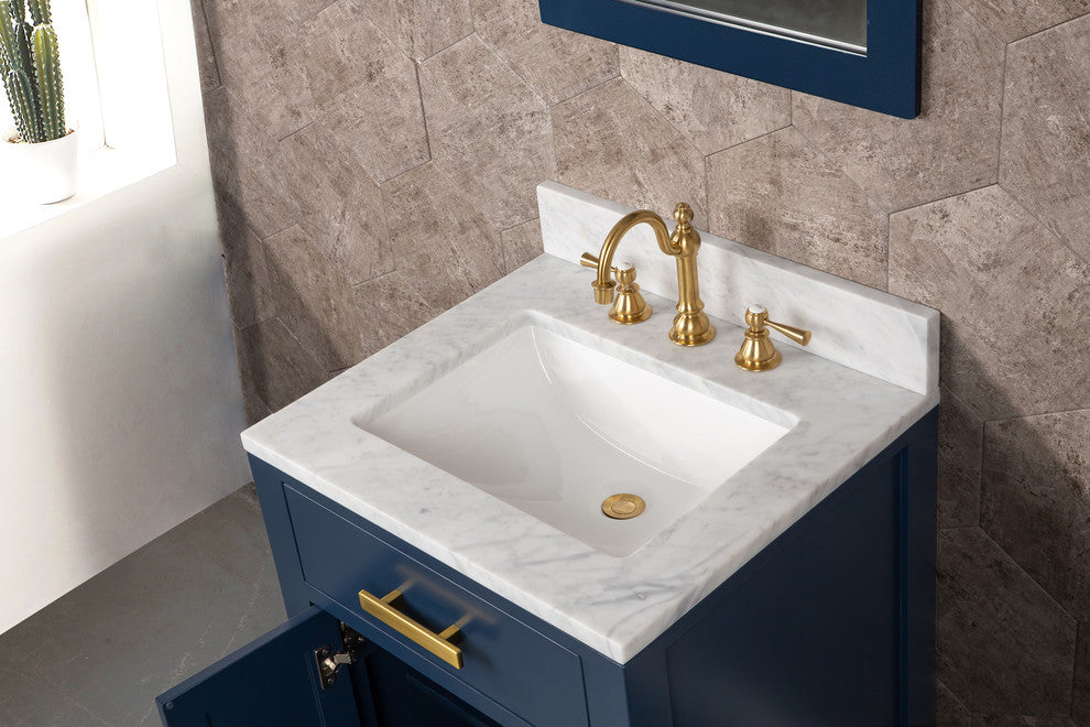 Madison 24" Carrara White Marble Vanity, Monarch Blue
