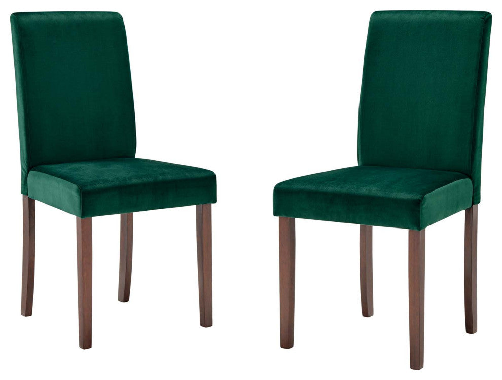 Side Dining Chair, Set of 2, Velvet, Wood, Green, Modern, Cafe Bistro Restaurant