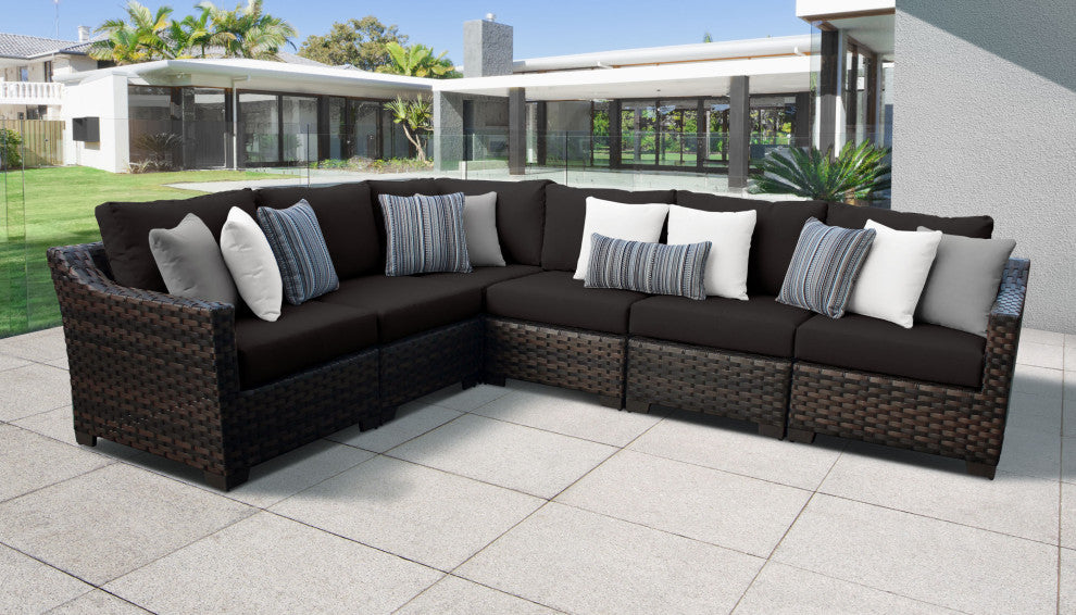 kathy ireland River Brook 6 Piece Wicker Patio Furniture Set, Onyx