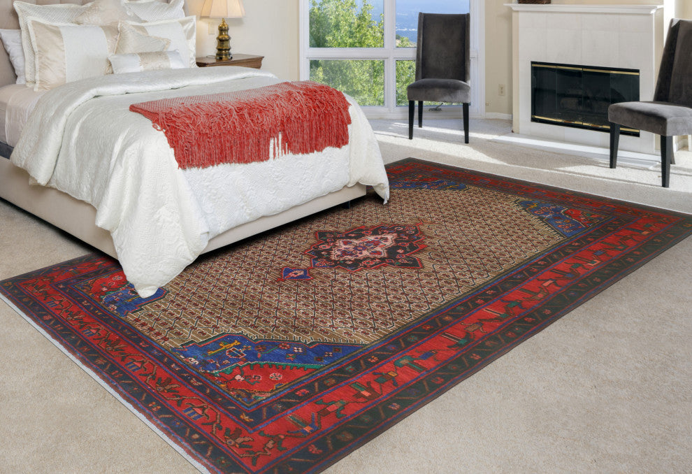 Fine Vintage Distressed Anusheh Beige/Red Rug, 5'0x9'0