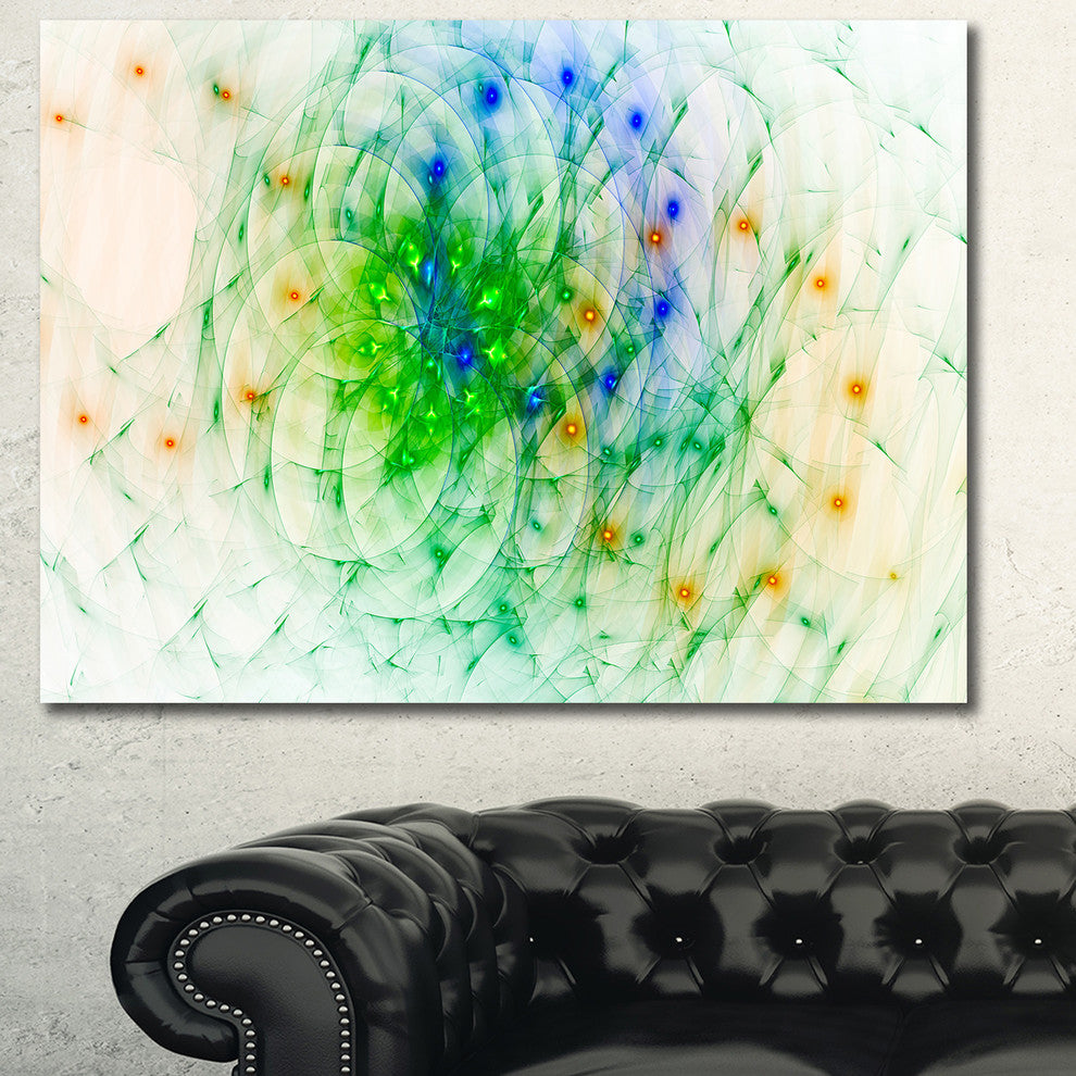 Green Outline of Fractal Colors, Oversized Abstract Canvas Art Print, 60x40