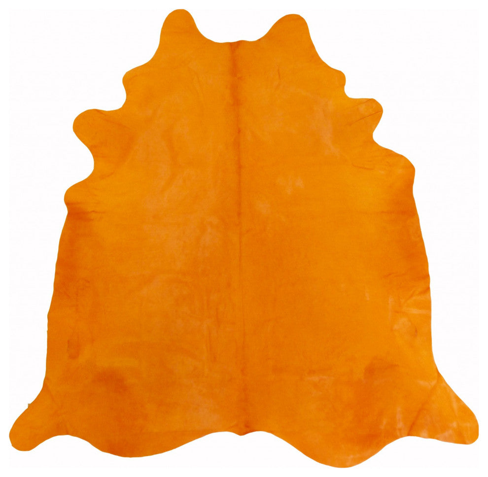 6 Ft Vibrant Orange Stenciled Cowhide Rug