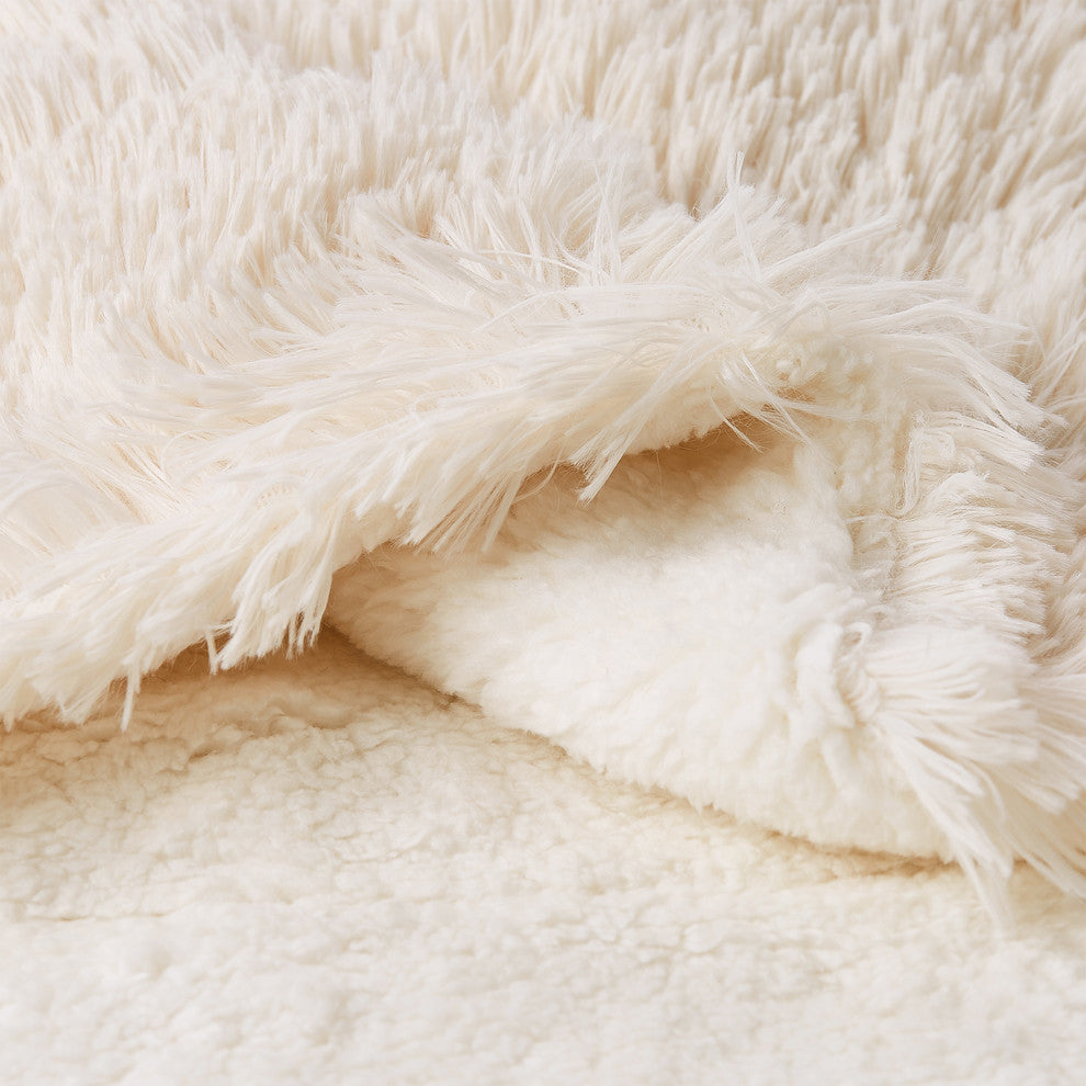 LHC Faux Rabbit Fur Throw Blanket,  White