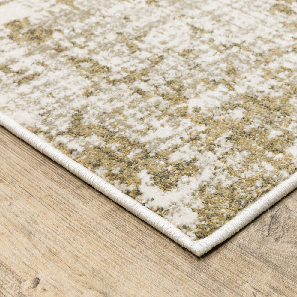 Vander Casual Distressed Beige/Gold Power-Loomed Area Rug, 7'10"x10'