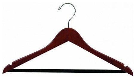Wooden Suit Hanger With Velvet Bar, Walnut/Chrome Finish, Box of 50