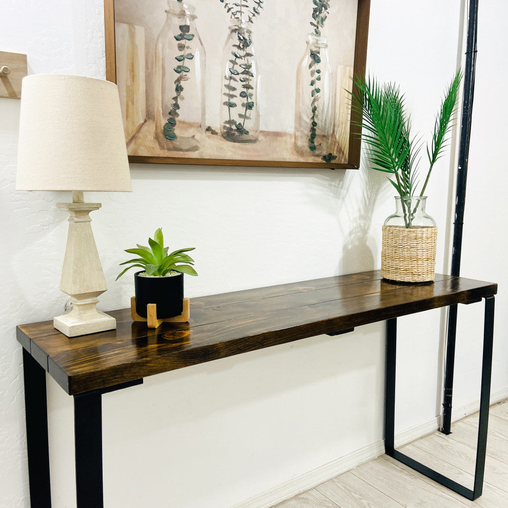 Barn Walls Bedroom Console Table Accent Table, Handcrafted, Dark Brown, 58" Length