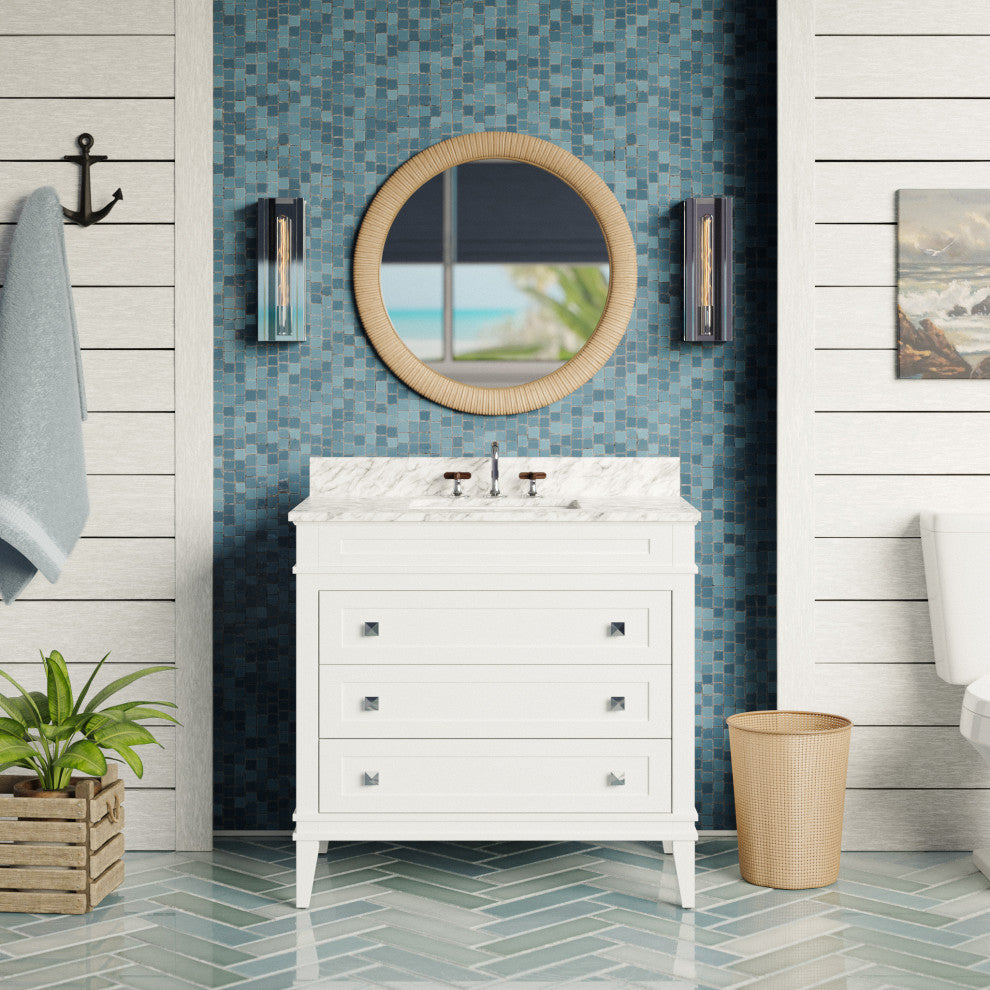 Eleanor 36" Bathroom Vanity, White, Carrara Marble