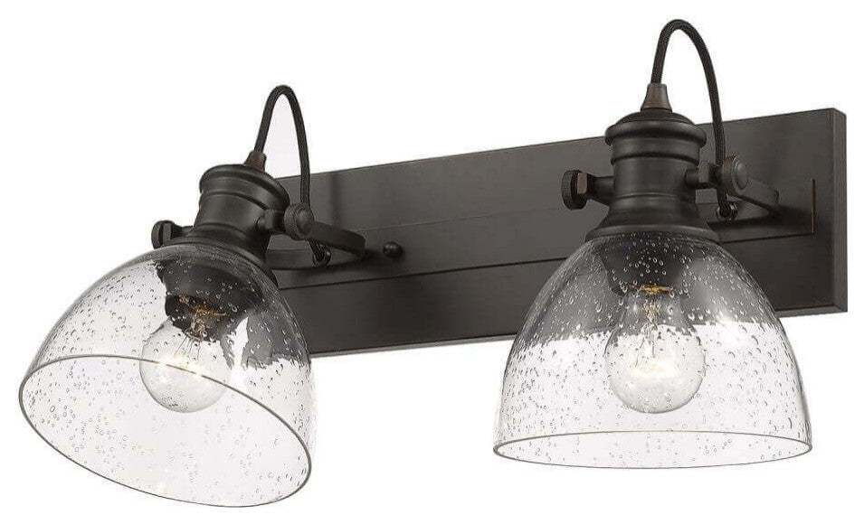 2 Light 18" Bath Vanity, Rubbed Bronze With Seeded Glass