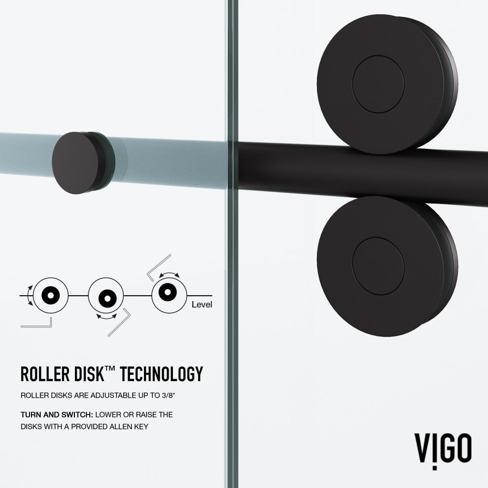 VIGO Elan 56" to 60" W x 74" H Frameless Sliding Shower Door, Matte Black, Laminated Glass