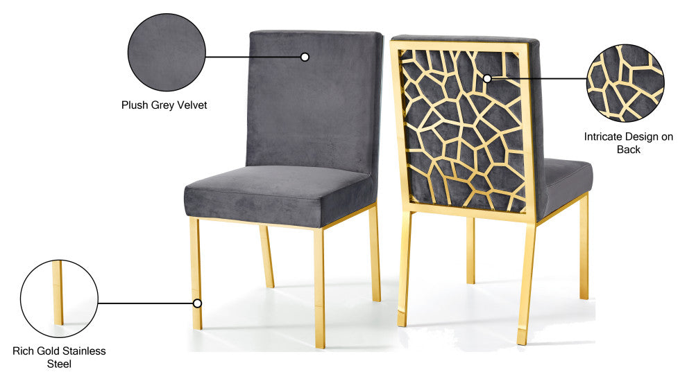 Opal Velvet Dining Chairs, Set of 2, Gray, Gold Base