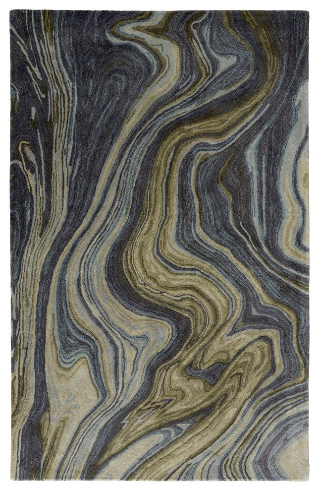 Weave & Wander Nakita Rug, Olive Green/Deep Gray/Blue, 5ft x 8ft Rug