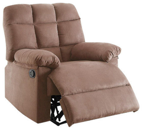 Benzara BM166720 Recliner With Tufted Back and Roll Arms, Saddle Brown