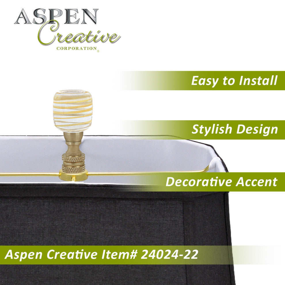 Aspen Creative 24024-X, Clear w/Yellow Line Glass Lamp Finial, Copper, 2" Tall, Pack Set of 2