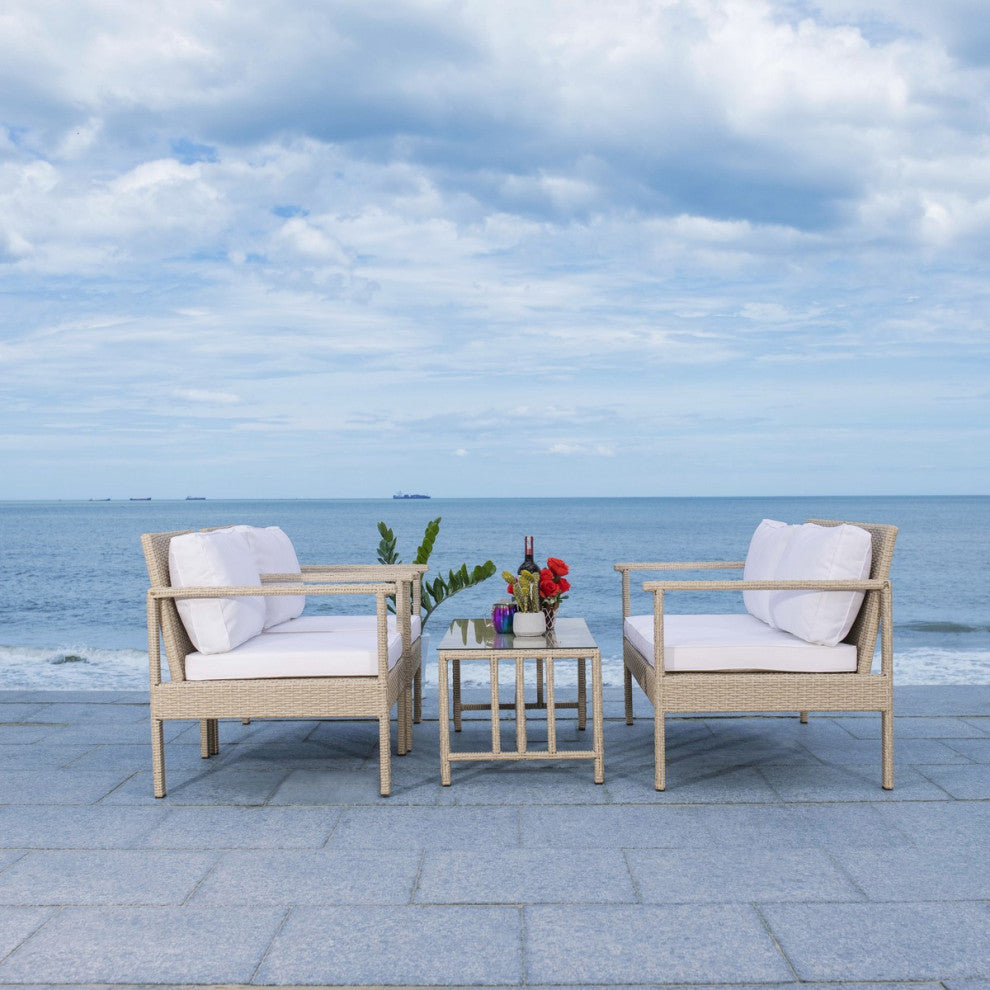Safavieh Outdoor Garnen 4 Piece Living Set Beige/White Cushion
