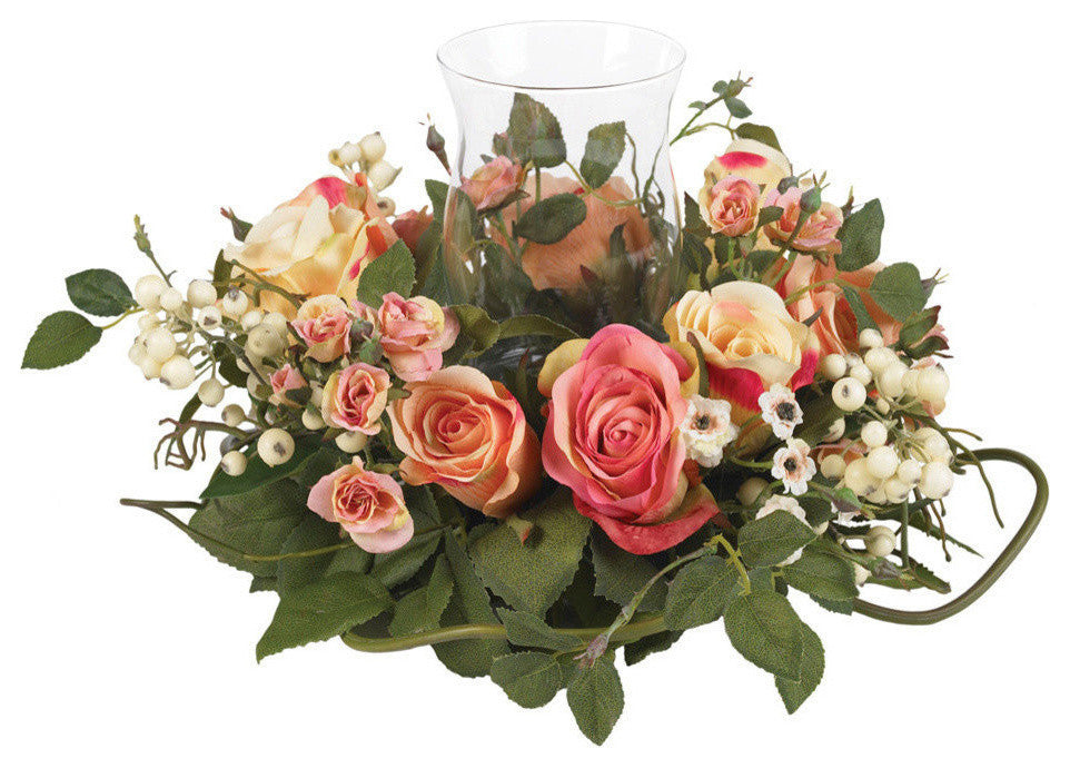 Rose Candleabrum Silk Flower Arrangement, Asst Pastel