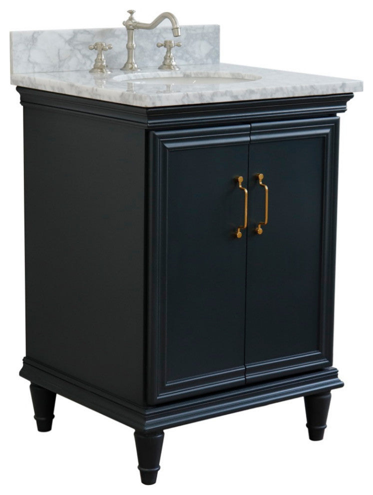 25" Single Vanity, Dark Gray Finish With White Carrara  And Oval Sink
