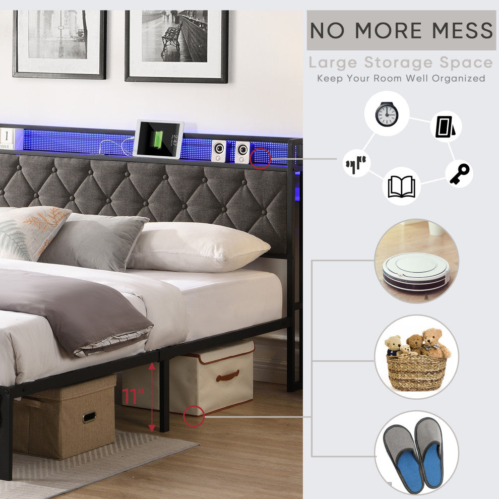 Gewnee King Bed Frame with Storage Headboard