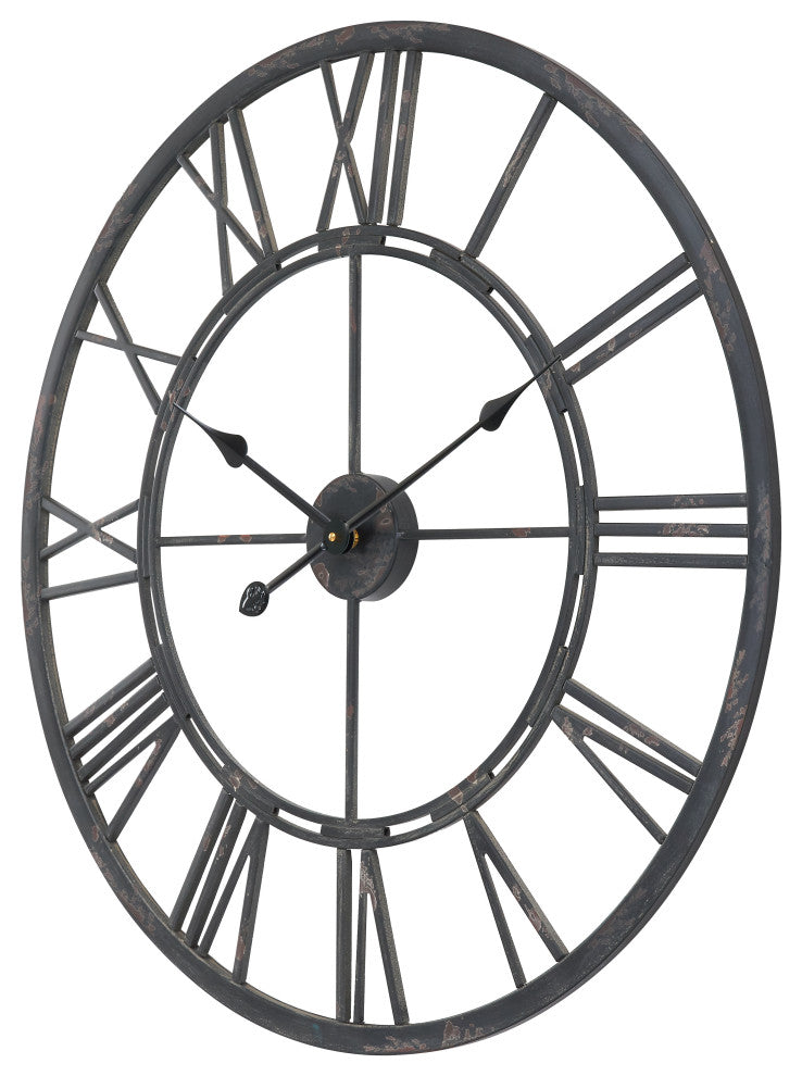 UTOPIA ALLEY Oversized Roman Round Wall Clock, 27" Diameter, Matt Black