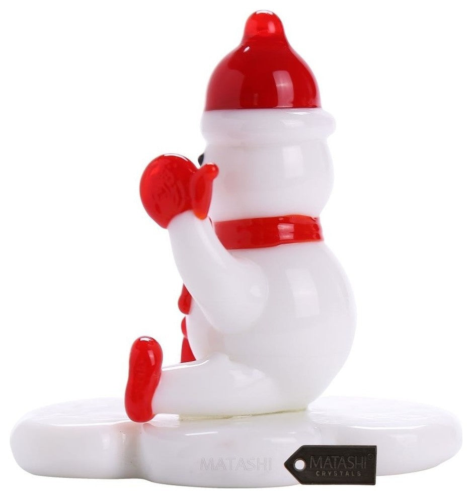 Murano Christmas Winter Decorative Glass Snowman Figurine, Red