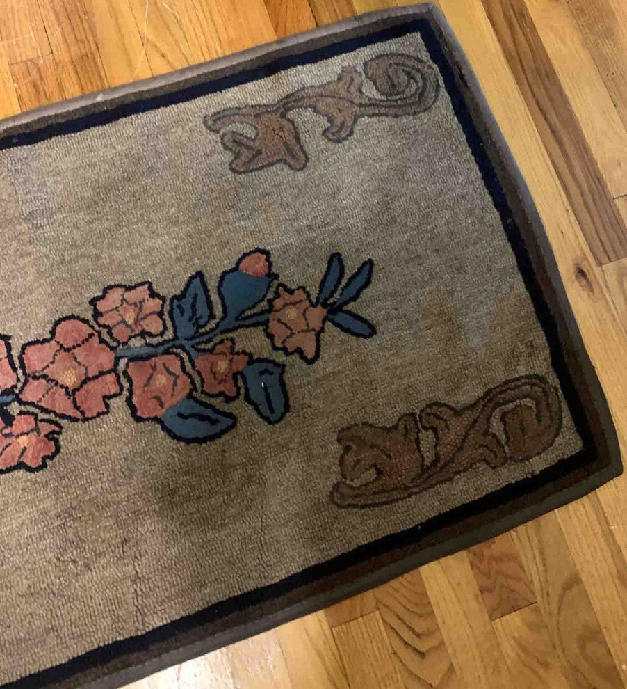 Handmade Antique American Hooked Rug, 2.3'x4', 70cmx122cm 1900s
