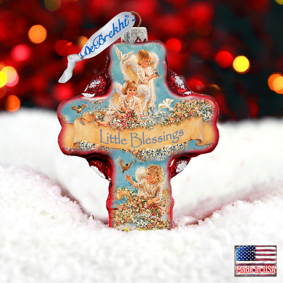 Little Blessings Icon Cross Glass Ornament