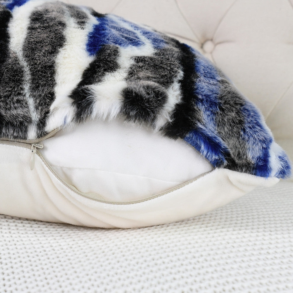 Multi Jacquard Faux Fur Pillow Covers Set of 2, Blue, 26''x26''