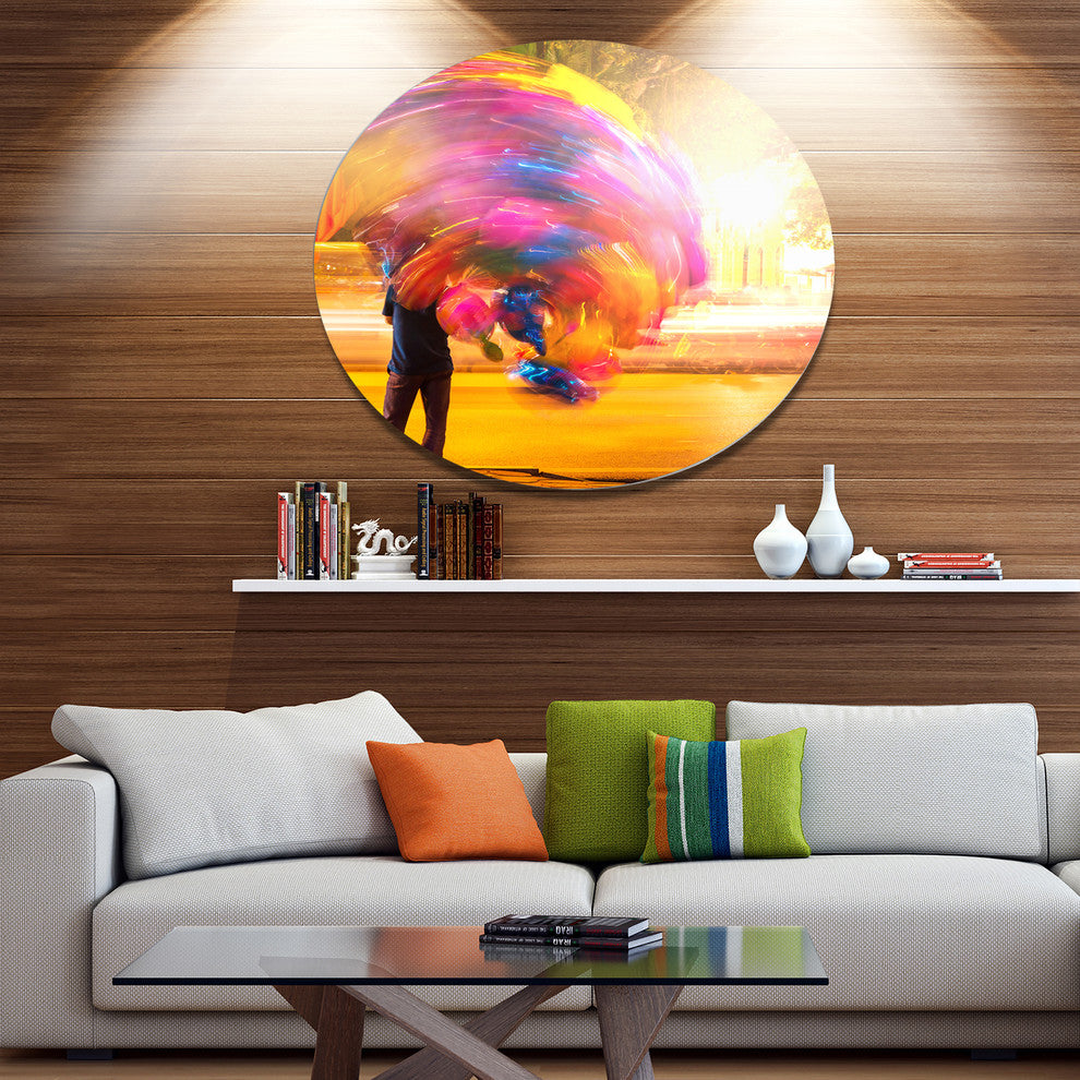Man With Balloons In Night, Abstract Art Round Wall Art, 23"