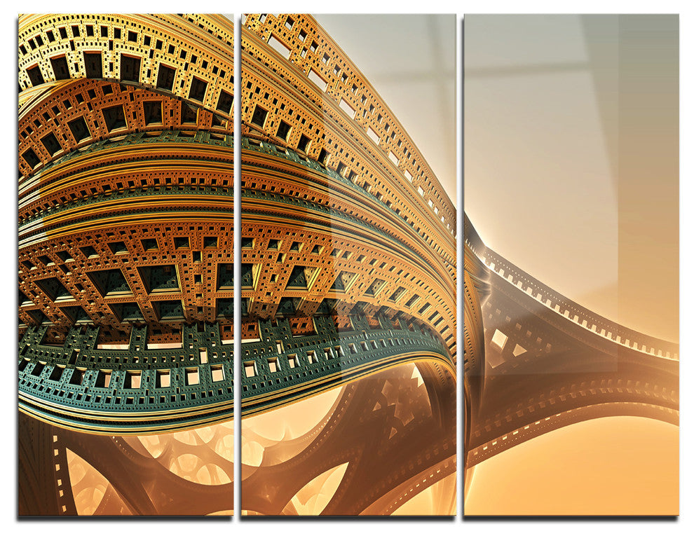 "Bulgy Brown 3-D Structure" Metal Wall Art, 3 Panels, 36"x28"