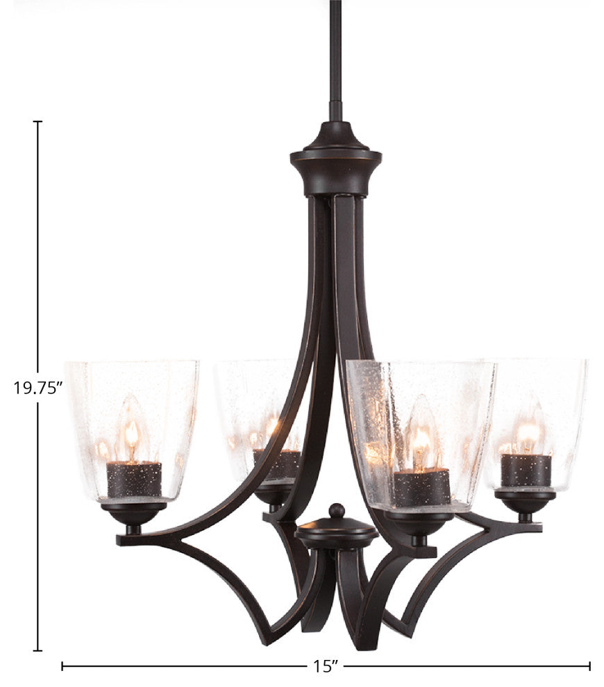 Zilo 4 Light Chandelier, Dark Granite Finish With 4.5" Clear Bubble Glass