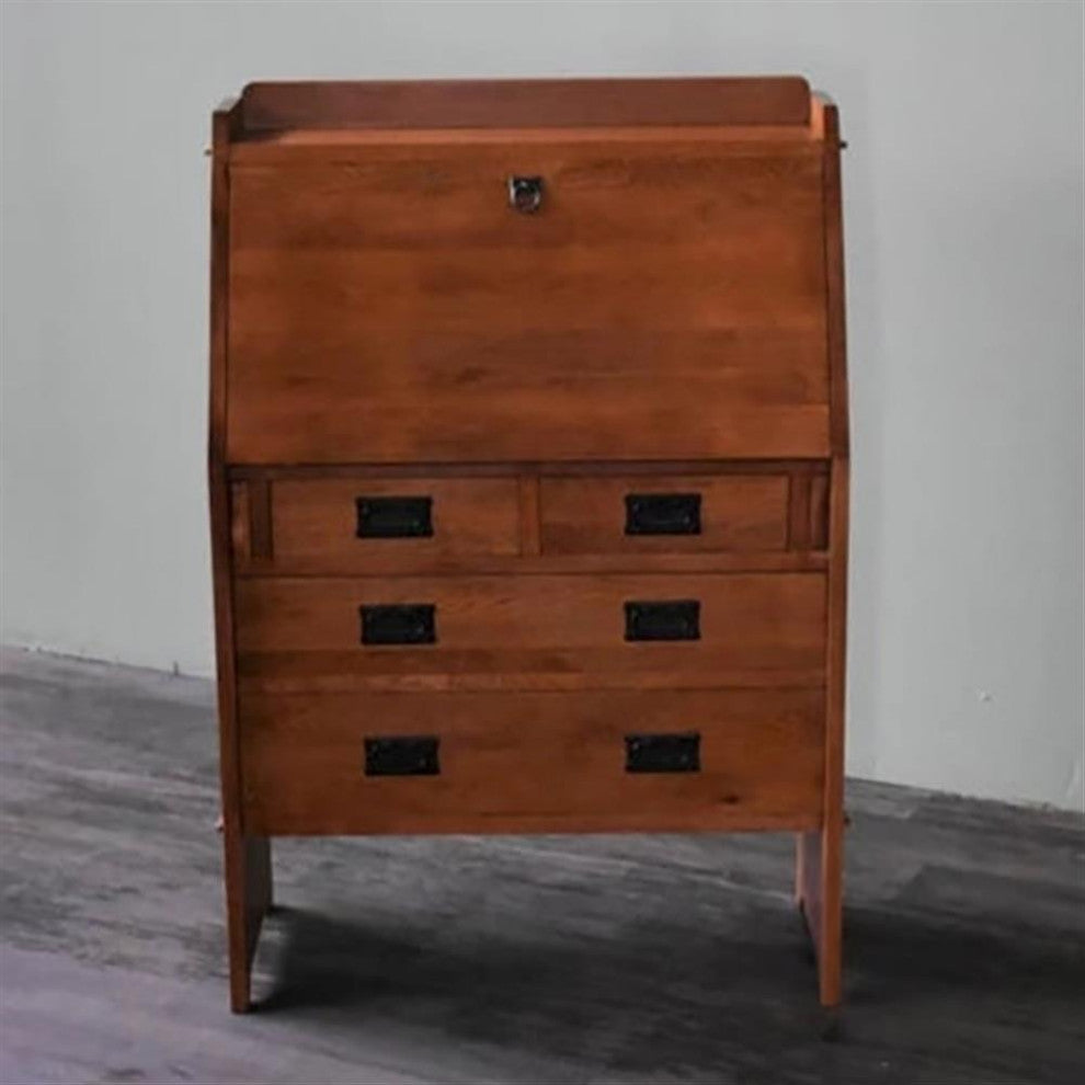Arts and Crafts Mission Solid Oak Secretary Desk Light Brown