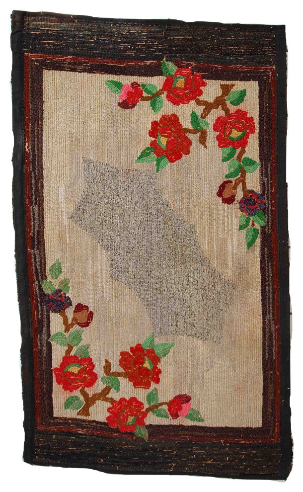 Handmade Antique American Hooked Rug, 2.5'x4.5', 78cmx138cm 1920s