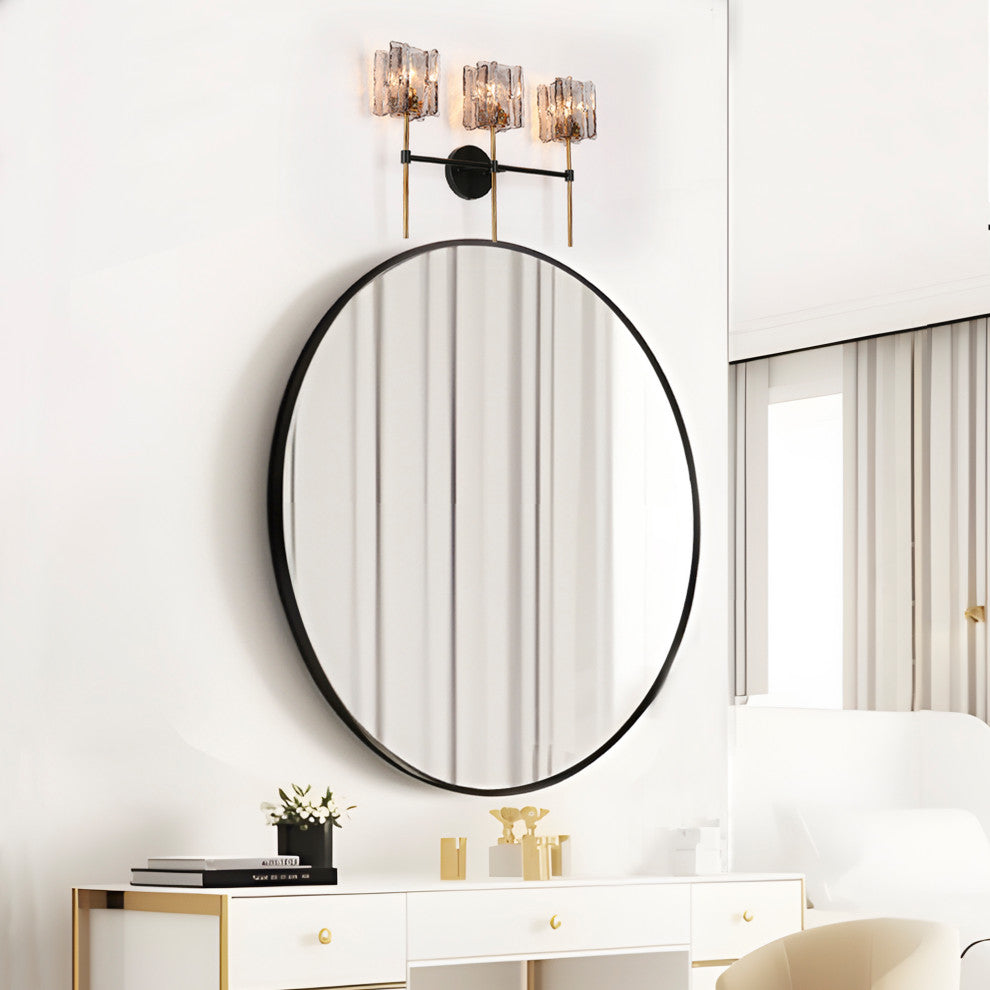 LNC Tucana Polished Gold and Matte Black Modern Wall Sconce, Textured Glass, 3 Lights