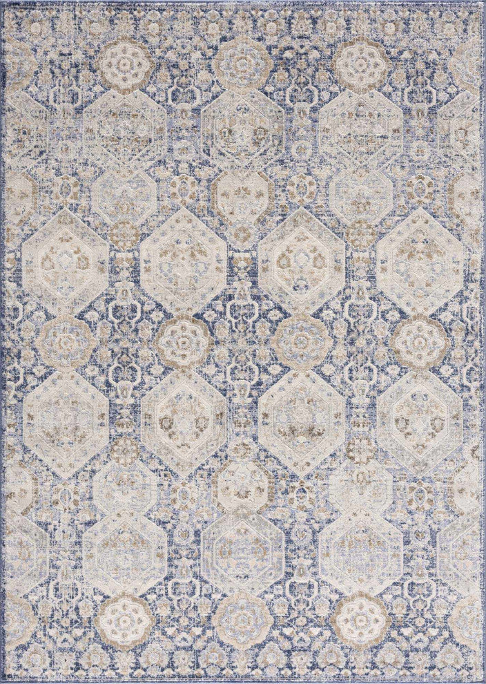 Hauteloom Parkerfield Blue Area Rug, Beige/Denim/Gray, 2'x2'11"