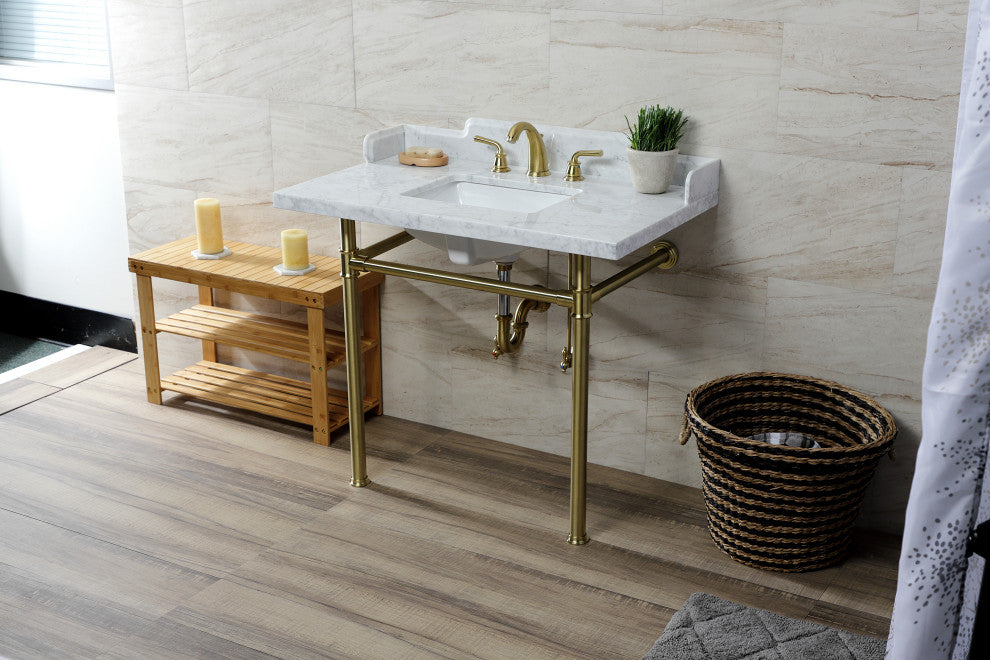 Kingston Brass LMS3622M8SQ7ST 36" Carrara Marble Console Sink, Legs