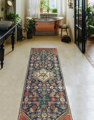 Fine Vintage Distressed Enrique Navy/Rust Runner, 2'4 x 8'11