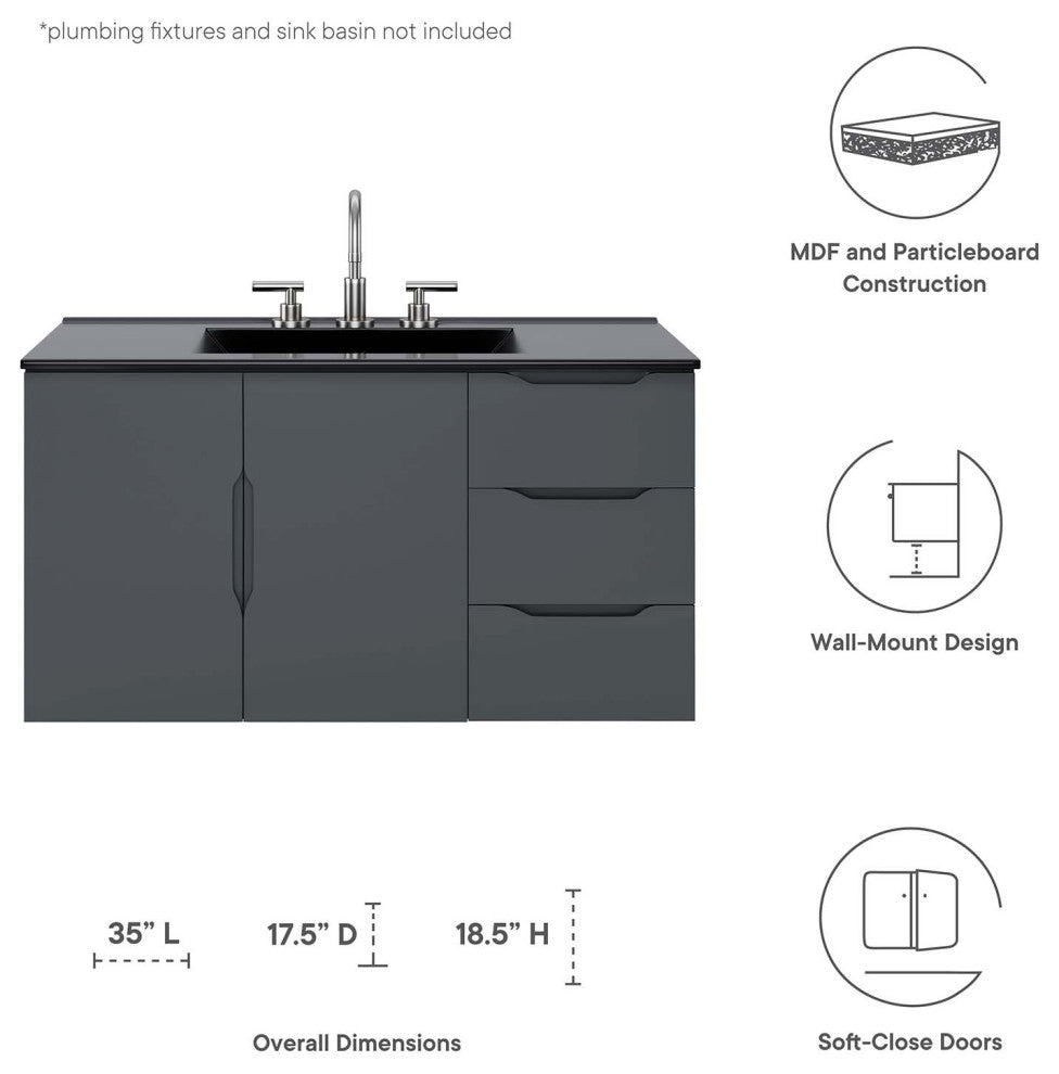 Vitality 36" Bathroom Vanity Cabinet, Sink Basin Not Included
